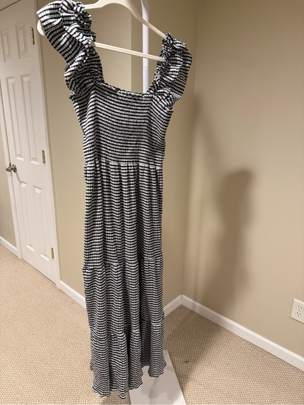 Black and White Striped Ruffle Maxi Dress
